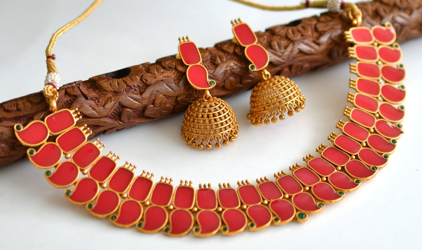 Matte finish Kerala style Red Mango necklace set dj-42818