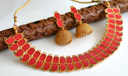 Matte finish Kerala style Red Mango necklace set dj-42818