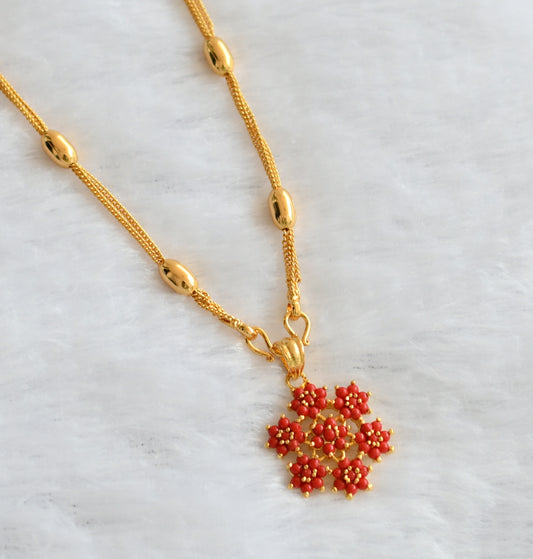 Gold tone 24 inches chain with coral flower pendant dj-46008