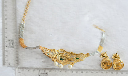 Two Tone Cz Emerald Pearl Choker Set DJ28930