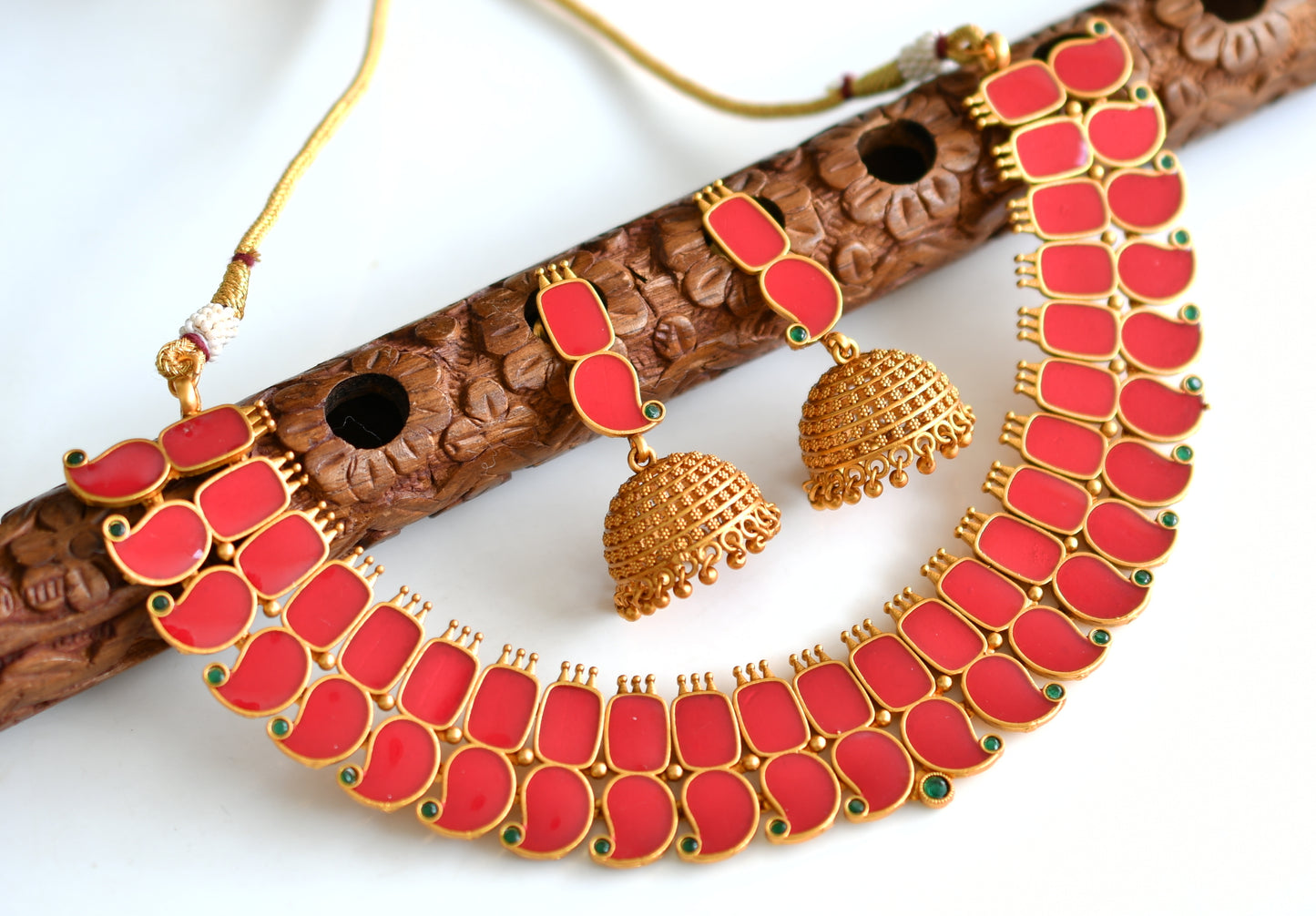 Matte finish Kerala style Red Mango necklace set dj-42818