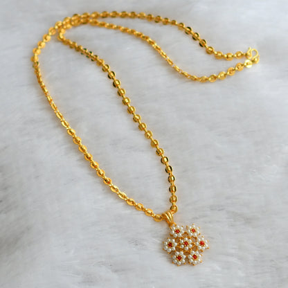 Gold tone 24 inches chain with pearl-coral flower pendant dj-46007