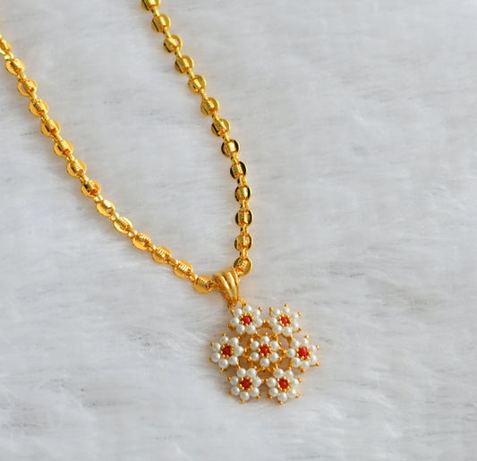 Gold tone 24 inches chain with pearl-coral flower pendant dj-46007