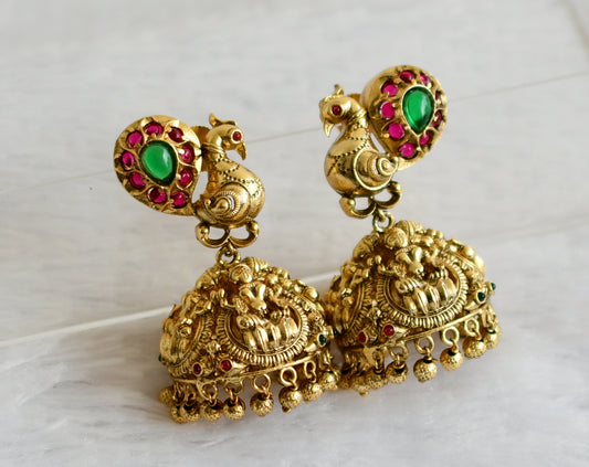 Antique gold tone kemp-green lakshmi swan big jhumkka dj-30840