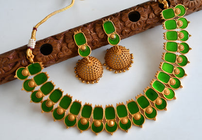 Matte finish Kerala style Green necklace set dj-42822