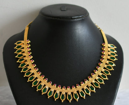 Gold tone Pink-green Nagapadam Kerala Style Necklace DJ21141
