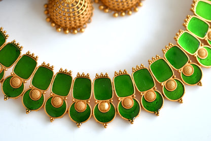 Matte finish Kerala style Green necklace set dj-42822