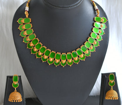 Matte finish Kerala style Green necklace set dj-42822