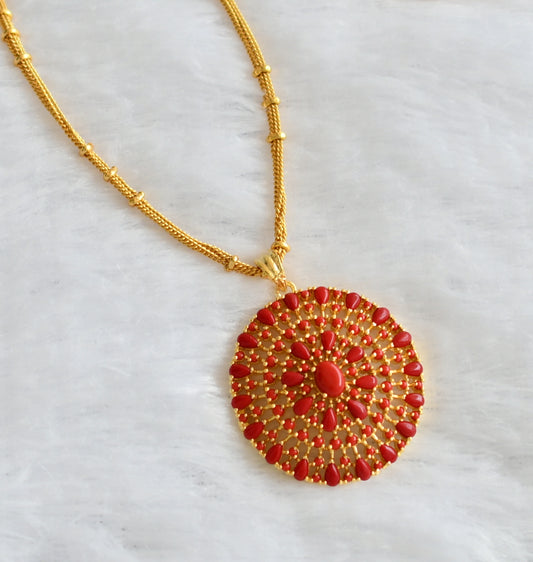 Gold tone 24 inches chain with coral round pendant dj-46011