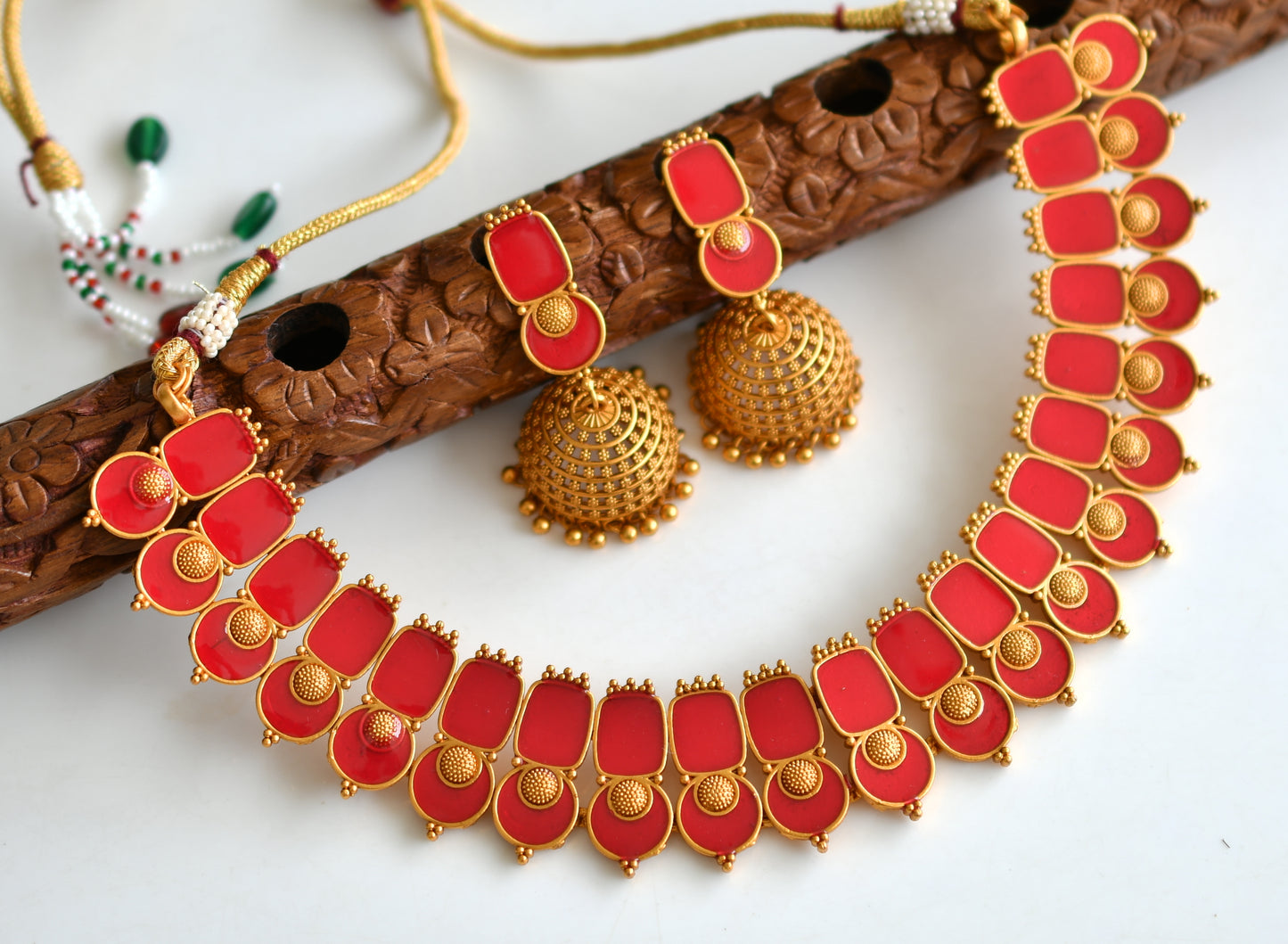 Matte finish Kerala style Red necklace set dj-42821