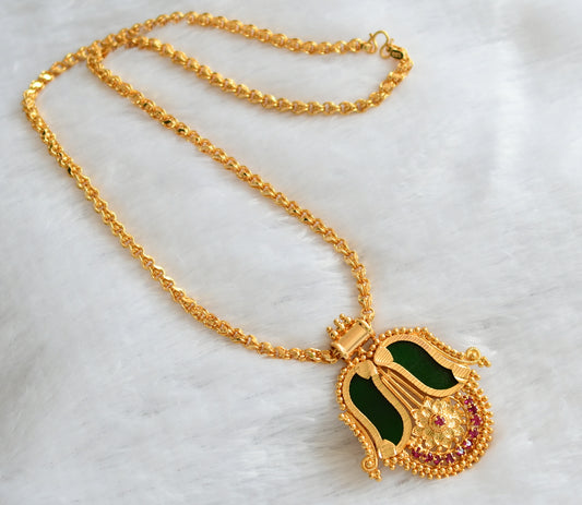 Gold tone 24 inches chain with pink-green kerala style flower pendant dj-46006