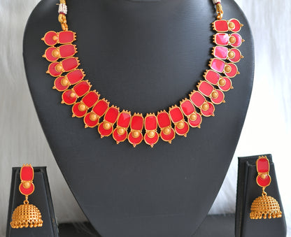 Matte finish Kerala style Red necklace set dj-42821