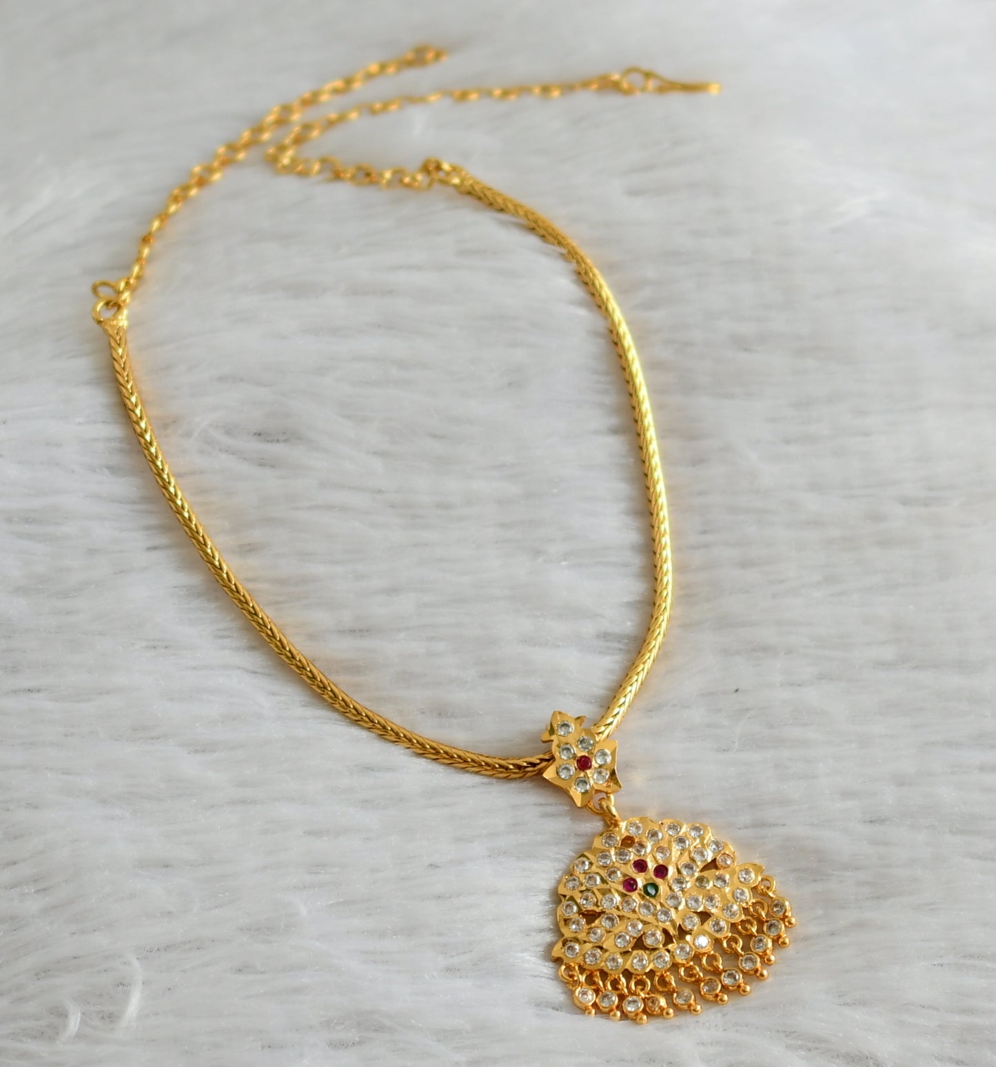 Gold tone AD pink-green-white stone kodi chain necklace dj-47646