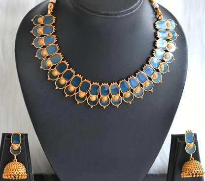 Matte finish Kerala style Blue necklace set dj-42820