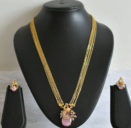 Matte finish cz-baby pink peacock necklace set dj-49483