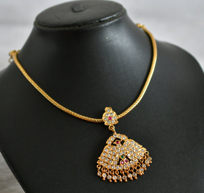 Gold tone AD pink-green-white stone kodi chain necklace dj-47648