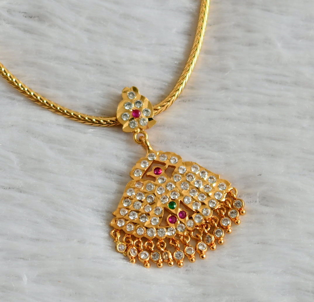 Gold tone AD pink-green-white stone kodi chain necklace dj-47648