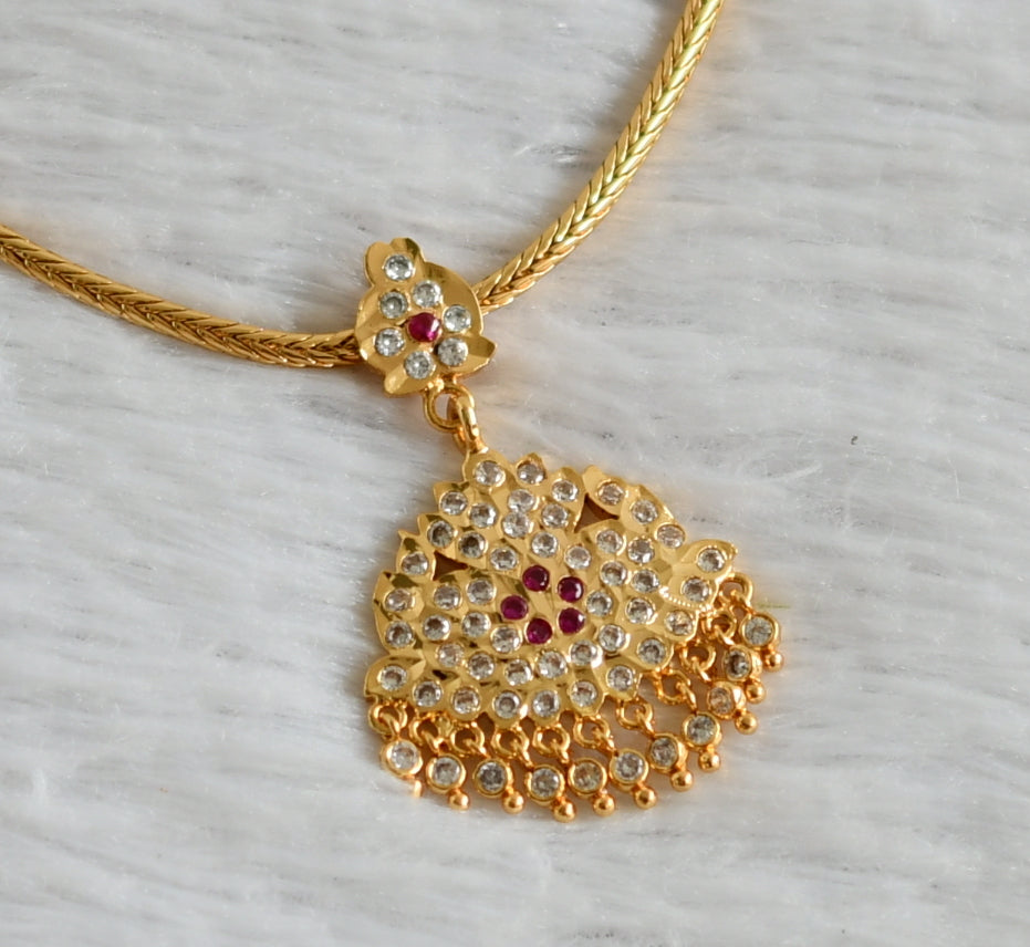 Gold tone AD pink-white stone kodi chain necklace dj-47644