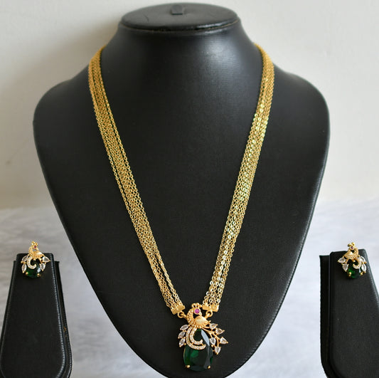 Matte finish cz-bottle green stone peacock necklace set dj-49485