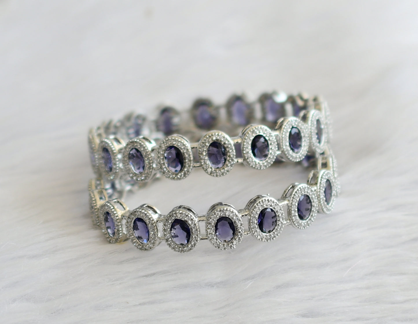 Silver tone cz purple-white oval stone bangles(2.6) dj-46040