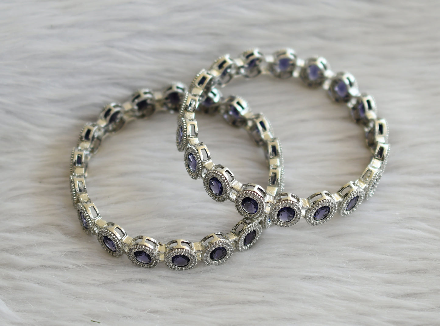 Silver tone cz purple-white oval stone bangles(2.6) dj-46040