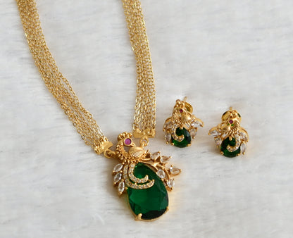 Matte finish cz-bottle green stone peacock necklace set dj-49485