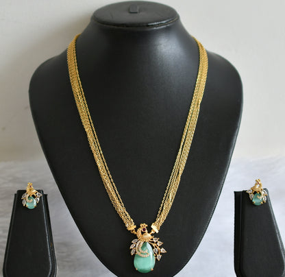 Matte finish cz-sea green stone peacock necklace set dj-49487