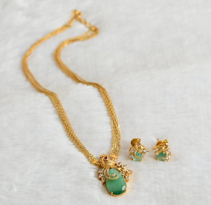 Matte finish cz-sea green stone peacock necklace set dj-49487