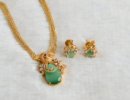 Matte finish cz-sea green stone peacock necklace set dj-49487