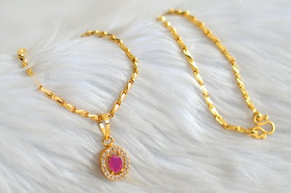 Gold tone cz ruby pendant with short chain dj-42826
