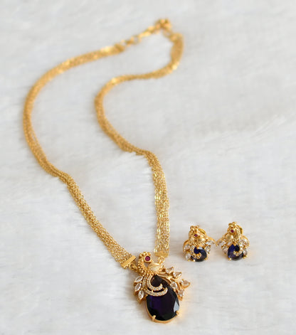 Matte finish cz-purple stone peacock necklace set dj-49484