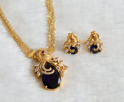 Matte finish cz-purple stone peacock necklace set dj-49484