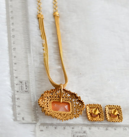 Matte finish cz-ligth orange block stone necklace set dj-49478