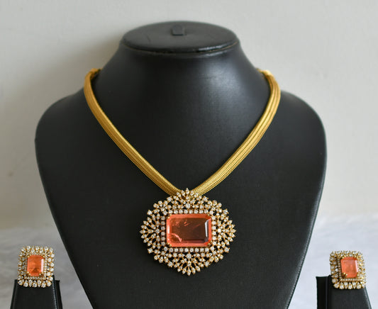 Matte finish cz-orange block stone necklace set dj-49475