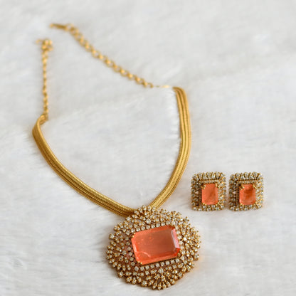 Matte finish cz-orange block stone necklace set dj-49475