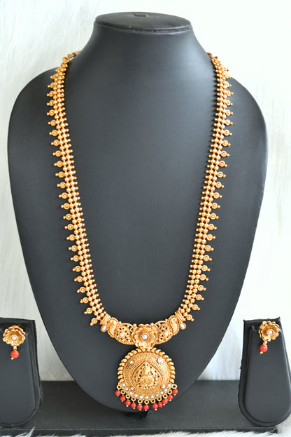 Antique gold tone pearl-coral Lakshmi haar set dj-42832