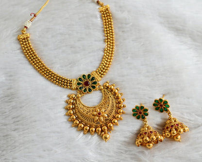 Antique gold tone kemp-green flower bali necklace set dj-47653