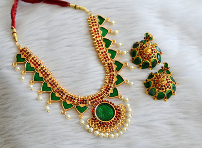 Gold tone Green-pearl Palakka Kerala style Necklace Set DJ14668