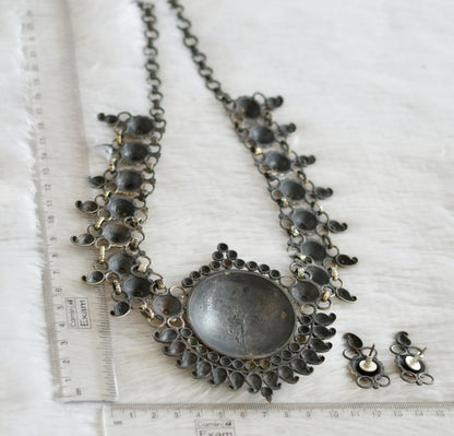 Oxidised two tone big lotus necklace set dj-47660