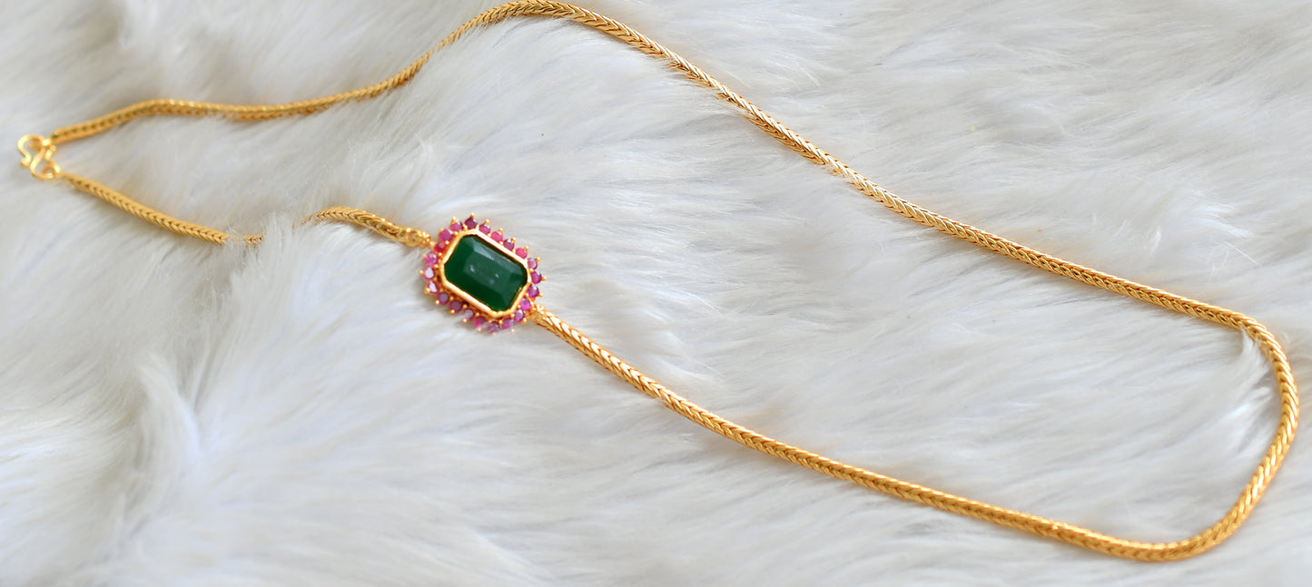 Gold tone ruby-green block stone mugappu chain dj-42136