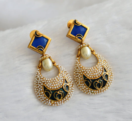 Antique gold tone blue-pearl meenakari earrings dj-46052