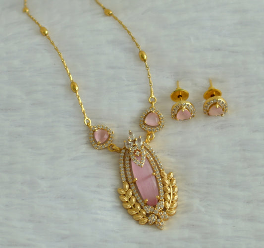 Matte finish cz-baby pink stone necklace set dj-49489