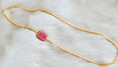 Gold tone ruby block stone mugappu chain dj-42135