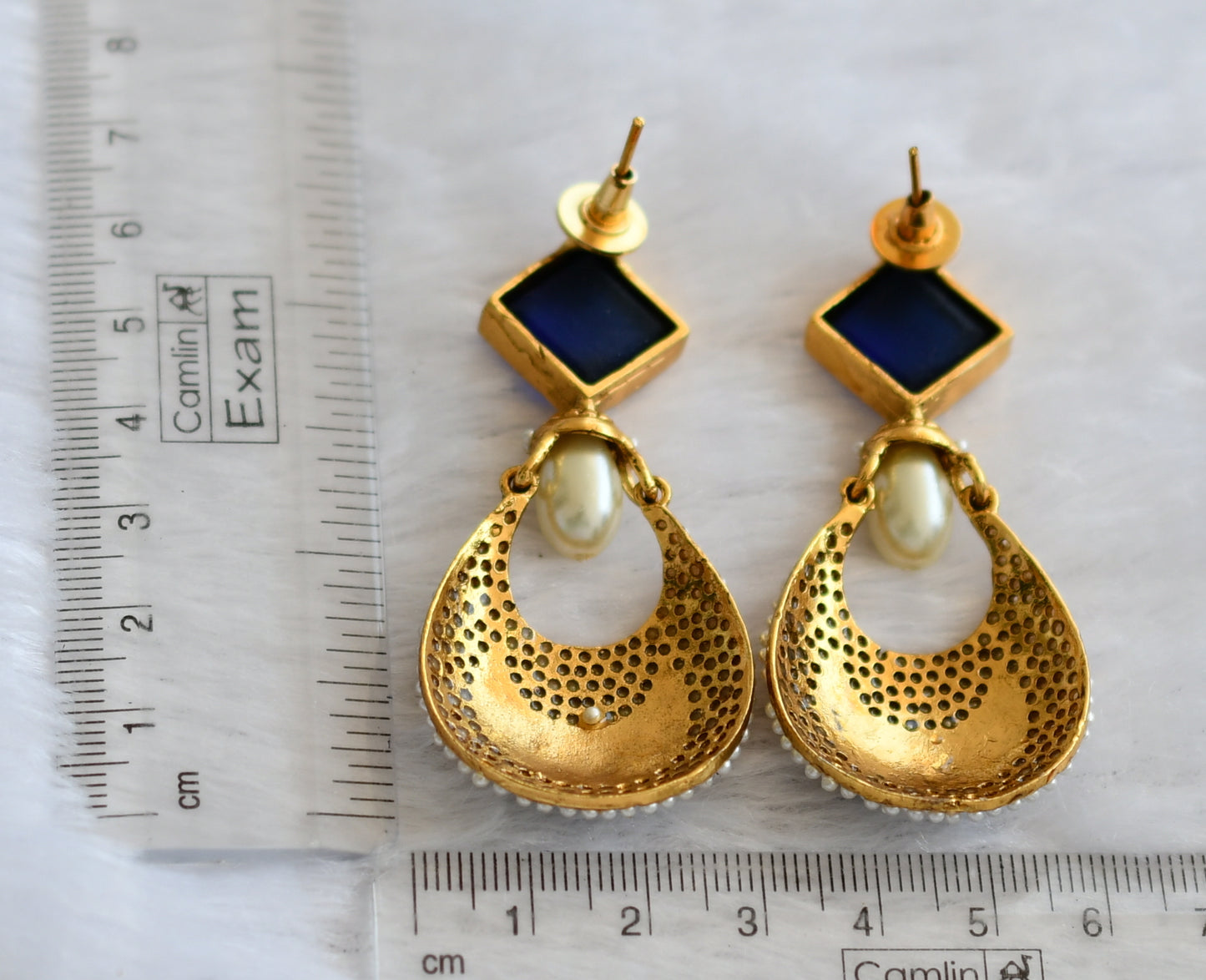 Antique gold tone blue-pearl meenakari earrings dj-46052