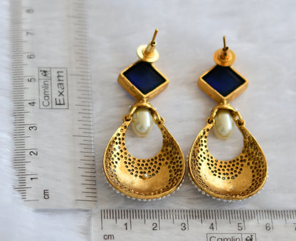 Antique gold tone blue-pearl meenakari earrings dj-46052