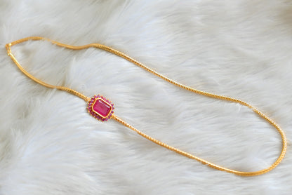 Gold tone ruby block stone mugappu chain dj-42135