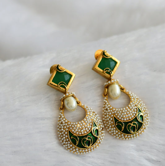 Antique gold tone green-pearl meenakari earrings dj-46053