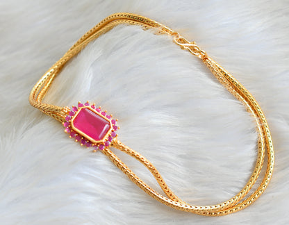 Gold tone ruby block stone mugappu chain dj-42135