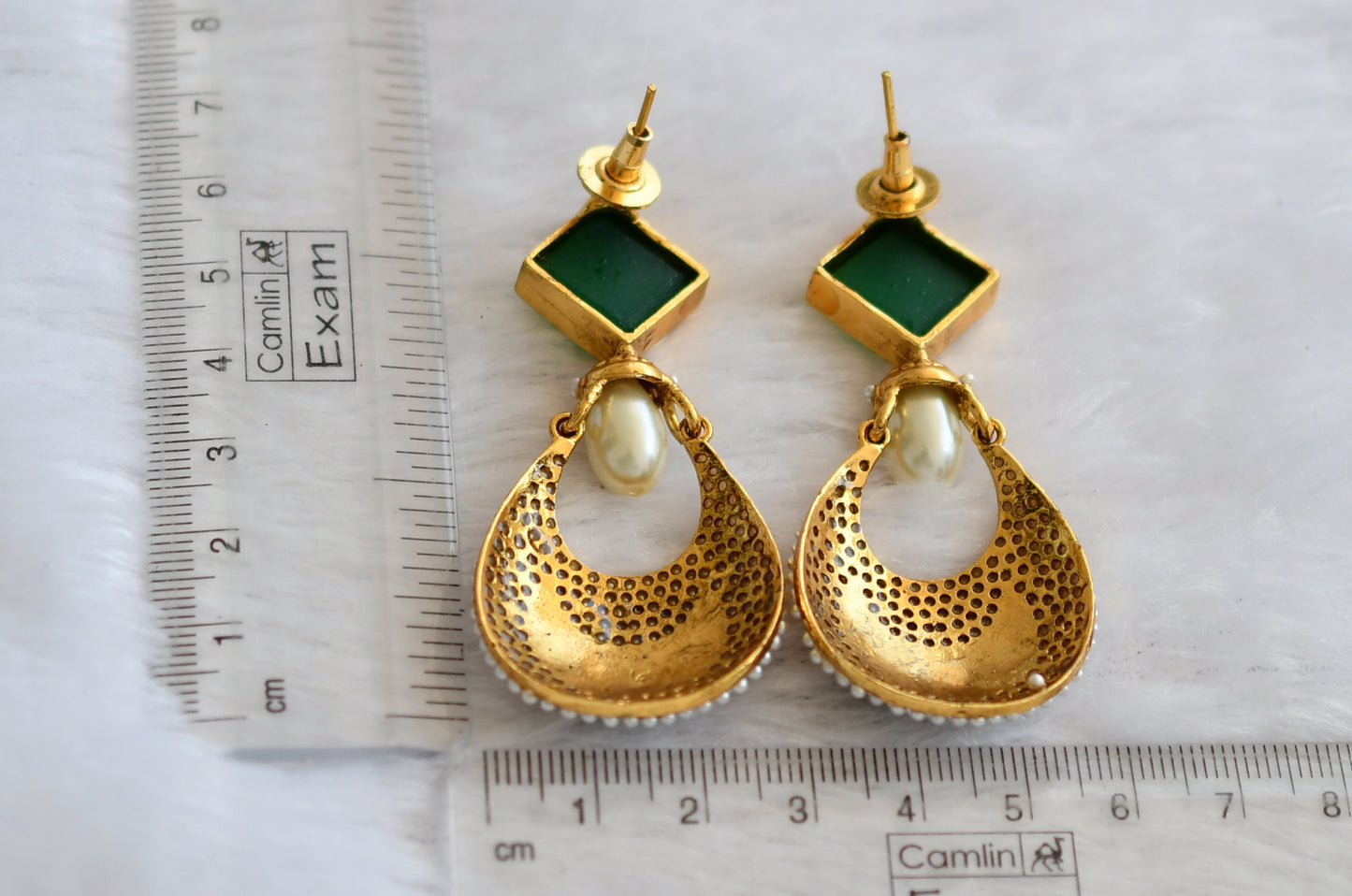 Antique gold tone green-pearl meenakari earrings dj-46053