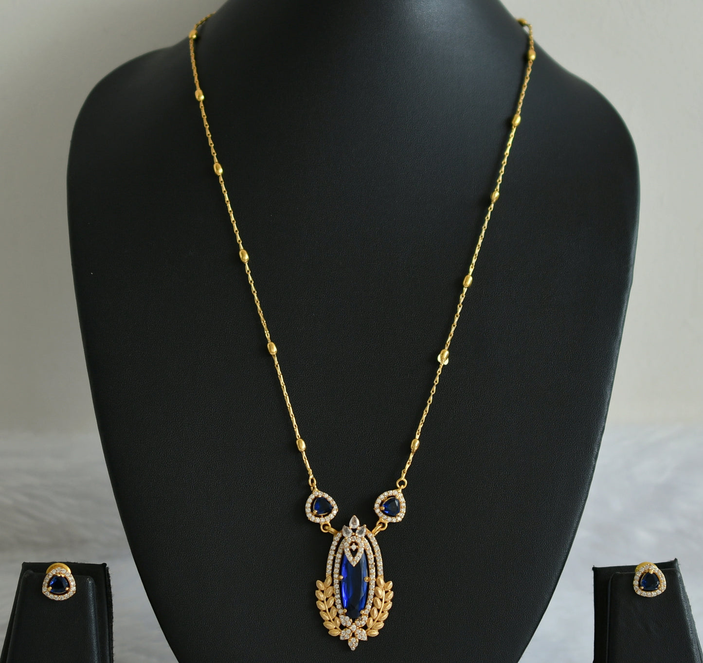 Matte finish cz-blue stone necklace set dj-49491